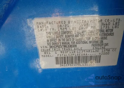 2021 Nissan Kicks Sv Xtronic Cvt z USA, uszkodzony, nr VIN 3N1CP5CV7ML530328